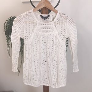 BCBG Maxazria White 3/4 Sleeve Cutout Sweater XS